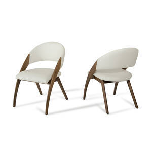 Homeroots.co 283004 31 Walnut Wood And Cream Leatherette Dining Chair