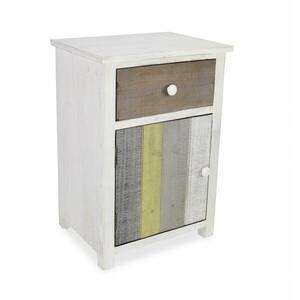 Homeroots.co 379822 Rustic Distressed White Nightstand With Natural Gr