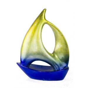 Homeroots.co 354535 Yellow Blue Ceramic Ombre Large Sailboat Sculpture