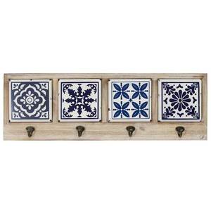 Homeroots.co 373323 Blue And White Tile Wall Hanging With Metal Hooks