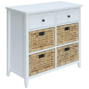 Homeroots.co 286667 30 X 13 X 28 White Wood Veneer 6 Drawers Accent Ch