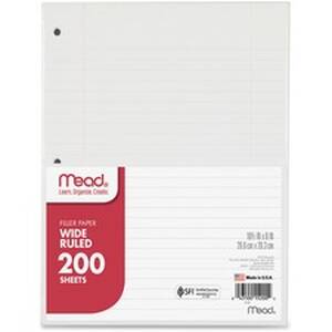 Acco MEA 15200 Mead 3-hole Punched Wide-ruled Filler Paper - 200 Sheet