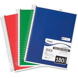 Acco MEA 05682 Mead 5-subject Spiral Notebook - 180 Sheets - Wire Boun