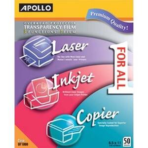 Acco APO UF1000E Apollo Inkjet, Laser Transparency Film - Clear - Lett