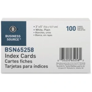 Business BSN 65258 Plain Index Cards - 5 Width X 3 Length - 100  Pack