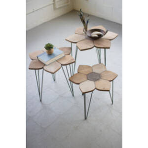 Kalalou CHW1010 Set Of 3 Flower Side Tables With Wooden Tops Large 24d