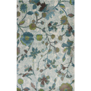 Homeroots.co 353644 3' X 5' Teal Watercolor Flowers Area Rug