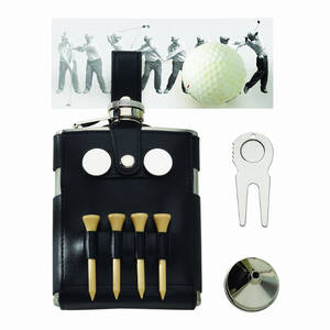 Creative 21032 Golf Flask With Black Golf Case, Stainless Steel 6 Oz C