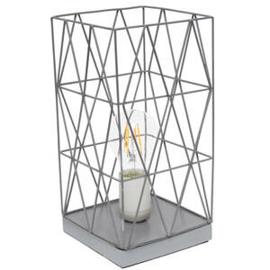 All LT1073-WHT Simple Designs Gray Geometric Square Metal Table Lamp