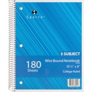 Sparco SPR 83255 Wirebound College Ruled Notebooks - 180 Sheets - Wire