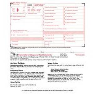 Tops TOP 2203 Continuous W-3 Transmittal Of Wage Form - 2 Part - Carbo