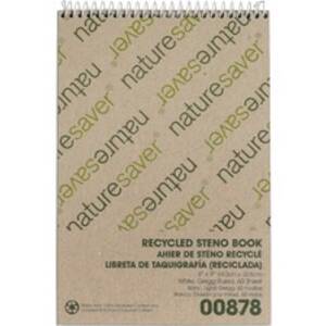 Nature NAT 00878 Recycled Steno Book - 60 Sheets - Spiral - 6 X 9 - Wh