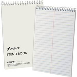 Tops TOP 25472 Ampad Kraft Cover Steno Book - 70 Sheets - Wire Bound -