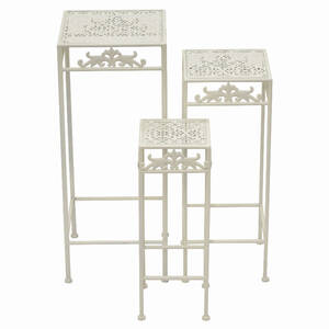 Plutus PBTH92430 Metal Plant Stand In White Metal Set Of 3