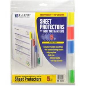 C-line CLI 05550 Heavyweight Poly Sheet Protectors With Index Tabs - 5