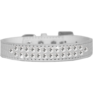 Mirage 720-06 WTC20 Two Row Clear Jewel Croc Dog Collar White Size 20