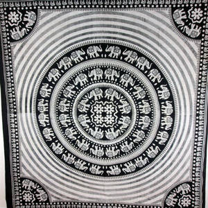 Wild TAPD106 Black  White Elephant Mandala With Self Design Tapestry