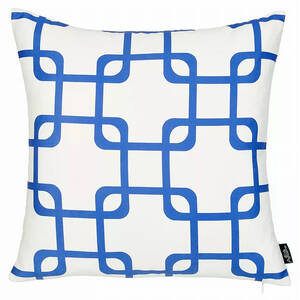 Homeroots.co 355594 Blue And White Geometric Squares Decorative Throw 