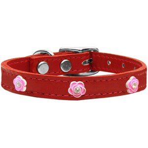 Mirage 83-71 Rd22 Bright Pink Rose Widget Leather Dog Collar Red 22
