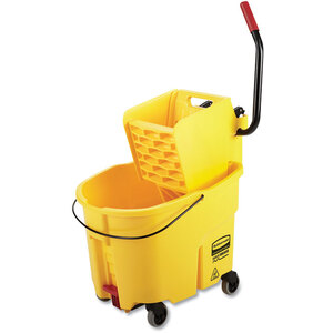 Rubbermaid RCP 7480YEL Commercial Wave Brake Side Press Mop Bucket - 2