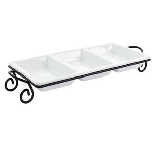 Elama ELM-4102 3 Section Divided Porcelain Serving Tray With Metal Rac