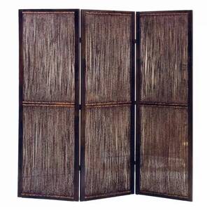 Homeroots.co 274870 Dark Wood And Water Hyacinth 3 Panel Room Divider 