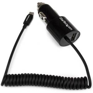Startech ZA1974 .com Black Dual Port Car Charger With Micro Usb Cable 