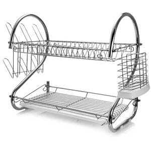 Megachef BFS-6550 17 Inch Red And Silver Dish Rack With Detachable Ute