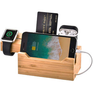 Trexonic TRX-CS3U3A 3 In 1 Bamboo Charging Station With Card Holder