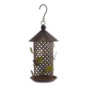 Accent 4506161 Round Metal Bird Feeder With Green Leaf Ornaments