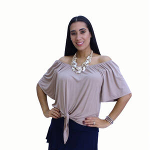 Island T509-M3 Asymmetrical Off Shoulder Top With A Knot Detail (pack 
