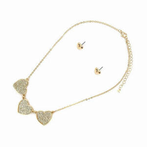 Dobbi KNE6987 Trio Glitter Heart Charm Earings And Necklace Set (pack 