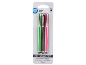 Bulk DD546 Onn 3 Pack 2-in-1 Stylus Pens In Assorted Colors