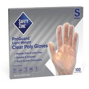 The SZN GDPESM Safety Zone Clear Powder Free Polyethylene Gloves - Sma