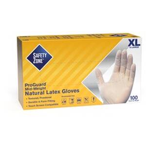 The SZN GRDRXL1T Safety Zone Powdered Natural Latex Gloves - Polymer C