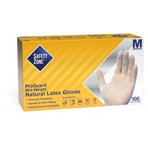 The SZN GRDRMD1T Safety Zone Powdered Natural Latex Gloves - Polymer C