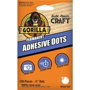 Gorilla GOR 104905 Gorilla Permanent Adhesive Dots - 150  Pack - Clear