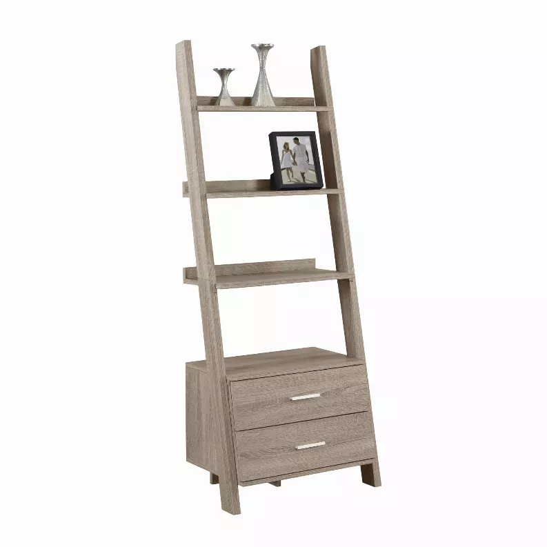 Homeroots.co 332864 Dark Taupe Hollow Core Bookcase With 2 Storage Dra