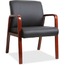 Lorell LLR 40202 Black Leather Wood Frame Guest Chair - Black Bonded L