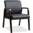 Lorell LLR 40201 Black Leather Wood Frame Guest Chair - Black Bonded L