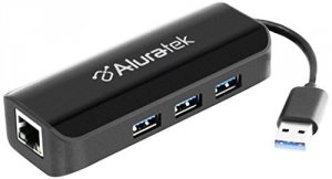 Aluratek AUEH0303F 3 Port Usb 3.0 Ethernet Combo Hub, , Black