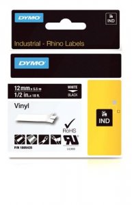 Dymo 1805435 Rhino 12in Black Vinyl-12mm