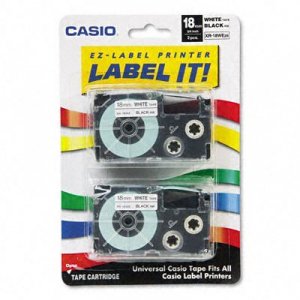 Casio XR-18WE2S 18mm Black Ink White Tape 2pk