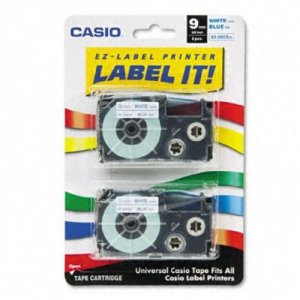 Casio XR-9WEB2S 9mm Blue Ink White Tape 2pk