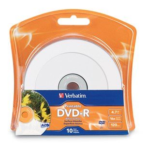 Verbatim 96936 Dvd-r, , 4.7gb, 16x, White Inkjet Printable, 10pk Blist