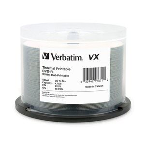 Verbatim 97671 Dvd-r, , 4.7gb, 16x, Vx White Thermal Printable, 50pk S