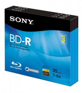 Sony 3BNR25R3H Blu Ray, , Single Layer, 25gb, 6x, Write Once, W Hang T