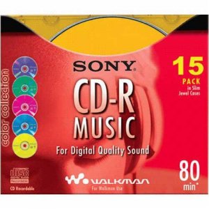 Sony 15CRM80XS Cd-r 80 Minute Music Color Discs - 15 Pack