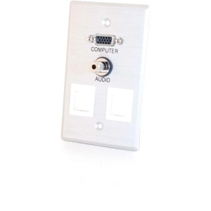 C2g 40544 Single Gang Hd15 + 3.5mm + (2) Keystone Wall Plate - Brushed