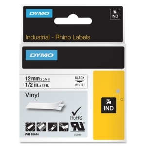 Dymo 18444 Rhino 12in X 18ft, White Vinyl Labels